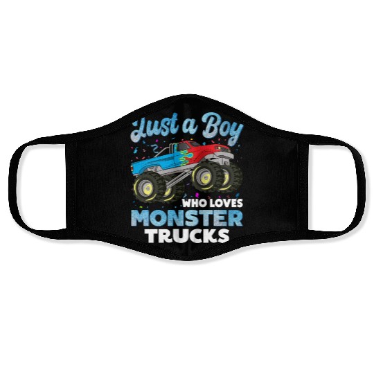 Just A Boy Who Loves Monster Trucks Toddler Kids Face Masks