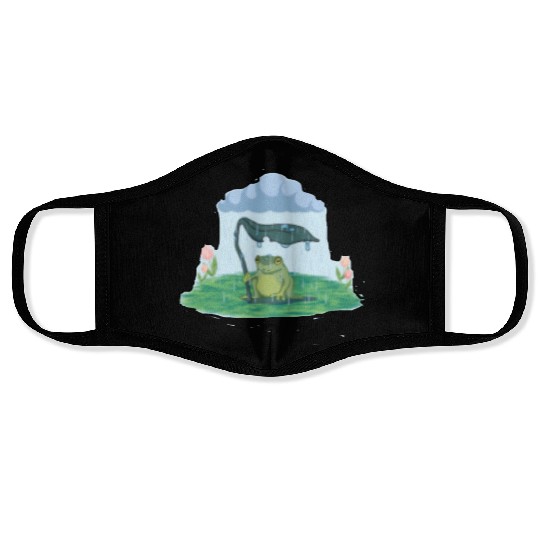 Frog on a rainy day Face Masks