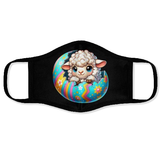 Colorful Lamb Hatching from Easter Egg Cartoon Face Masks