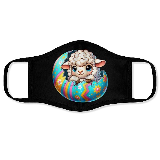 Colorful Lamb Hatching from Easter Egg Cartoon Face Masks