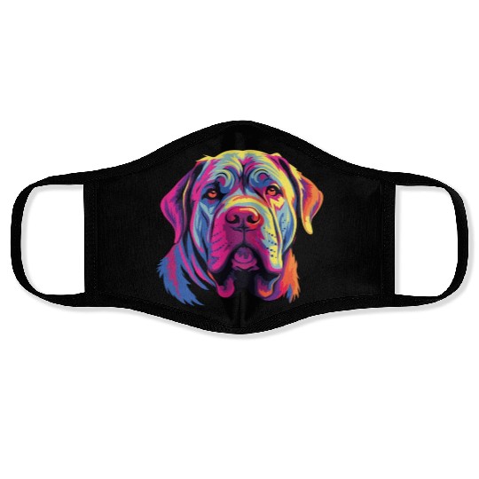 Watercolor Colorful Neapolitan Mastiff Face Masks