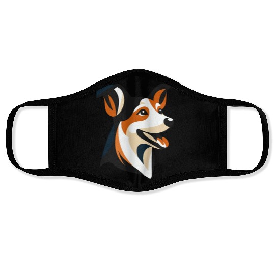 Border Collie Illustration for Dog Lovers Face Masks