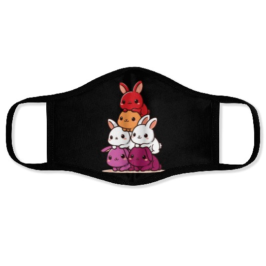 Bunnies Lesbian Flag Pride Month Cute Bunnies Face Masks