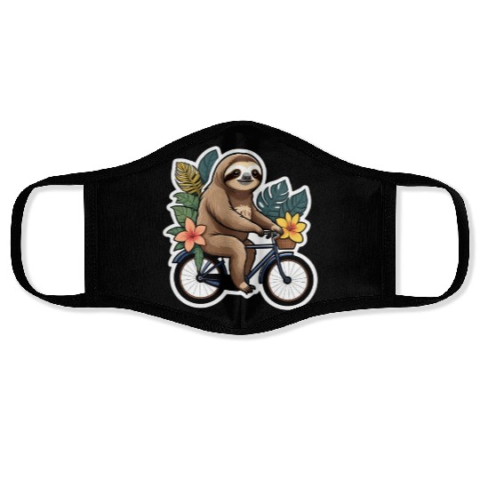 Laid-back Sloth: Serene Bicycle Stroll Face Masks