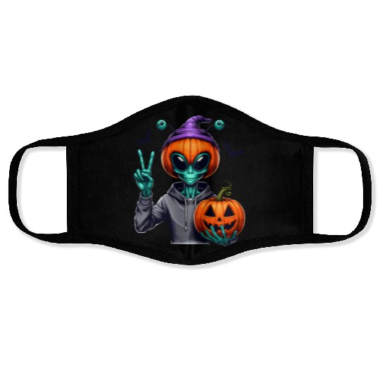 Peaceful alien with Halloween pumpkin Face Masks