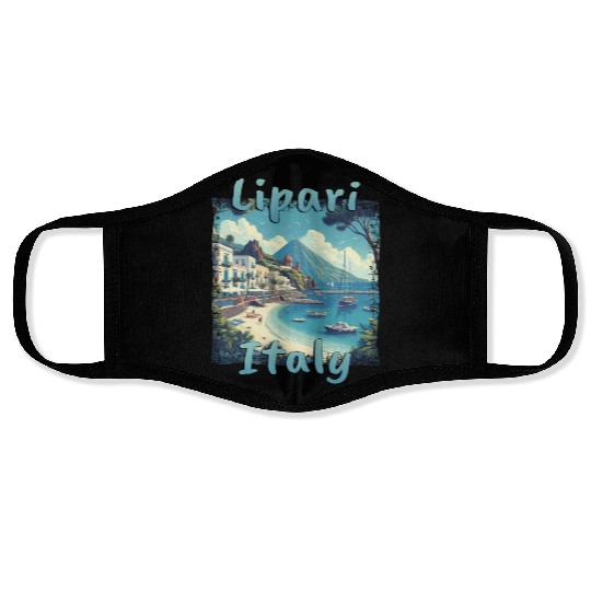 Lipari Italy Grunge Beach Mountains Face Masks