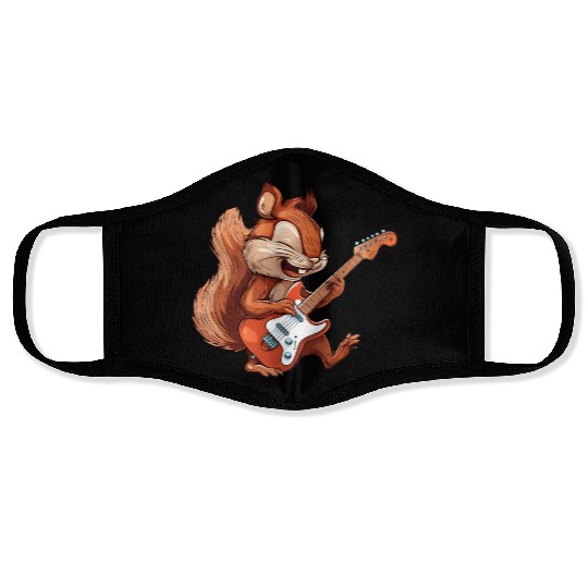 Rock Squirrel Guitarist Band Music Face Masks