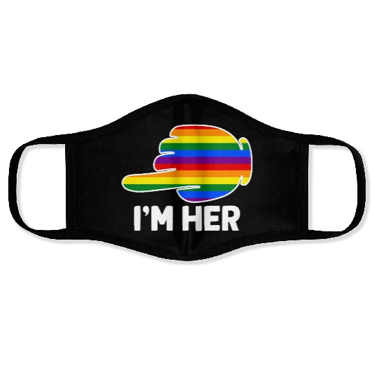 I'm Hers Rainbow Lesbian Couple Funny LGBT Pride Face Masks