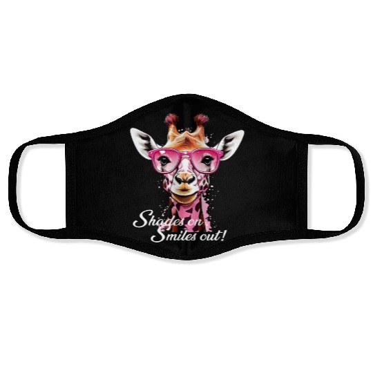 A FUNNY GIRAFFE WITH PINK SUNGLASS Face Masks
