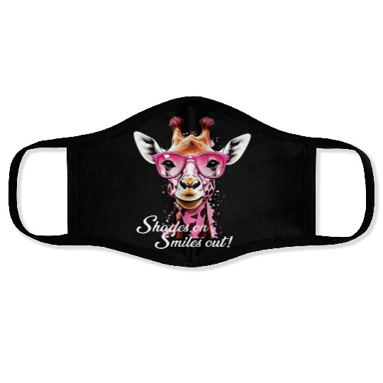 A FUNNY GIRAFFE WITH PINK SUNGLASS Face Masks