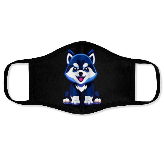 Cute Husky Puppy Illustration Face Masks