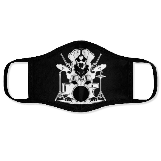 Cool Bernese Mountain Dog Drummer Design Face Masks