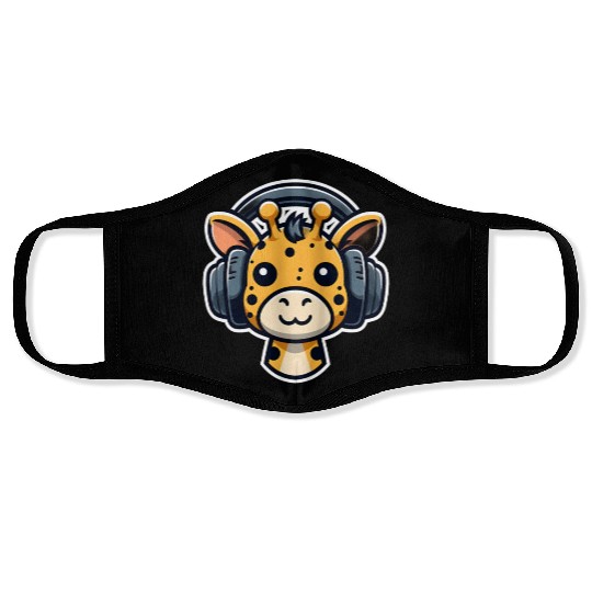 Cute Cub Giraffe Wearing Headphones Face Masks