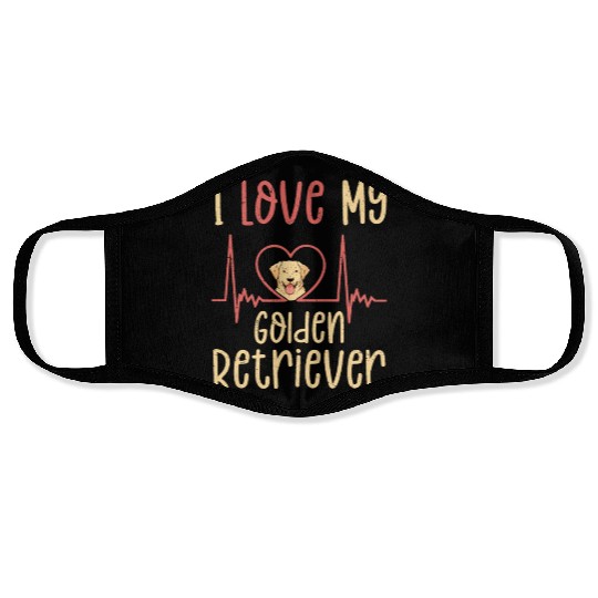 I Love My Golden Retriever Dog Owner Retriever Bre Face Masks
