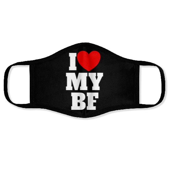 I Love My BF Red Heart Matching Couple Boyfriend Face Masks