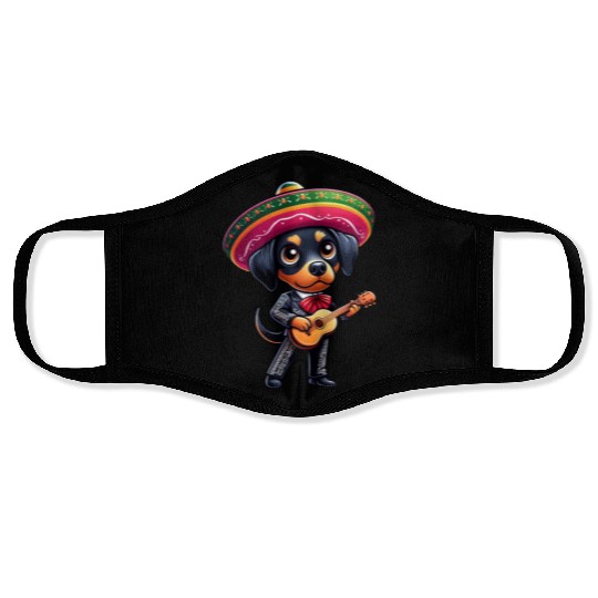 Doberman as Mariachi Guitarist Cinco de Mayo Face Masks
