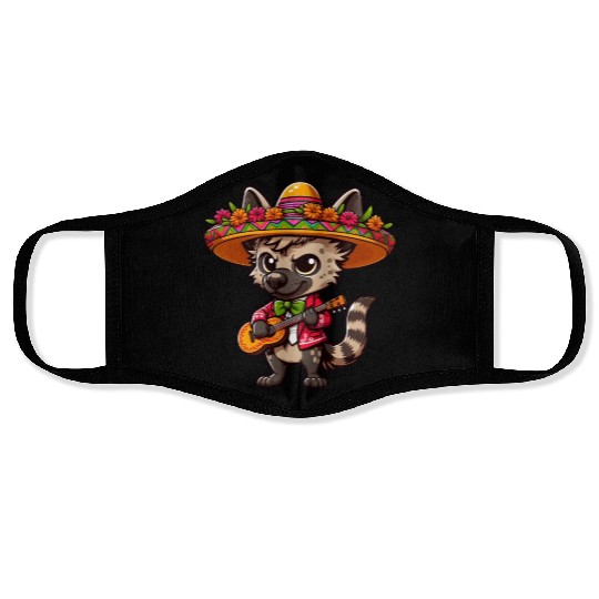 Cinco de Mayo Hyena Mariachi Guitar Face Masks