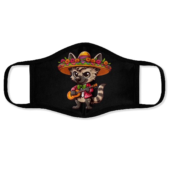 Cinco de Mayo Hyena Mariachi Guitar Face Masks
