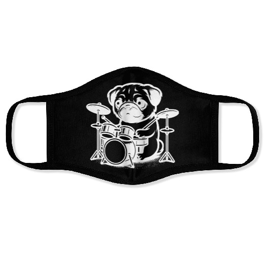 Cute Pug Puppy Drummer Design Face Masks