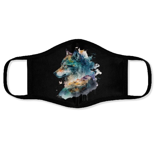Wolf Print, Cosmic Wolves, Animal Print, Cosmos Face Masks