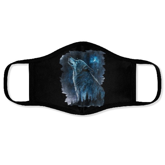 Wolf Print, Cosmic Wolves, Animal Print, Cosmos Face Masks