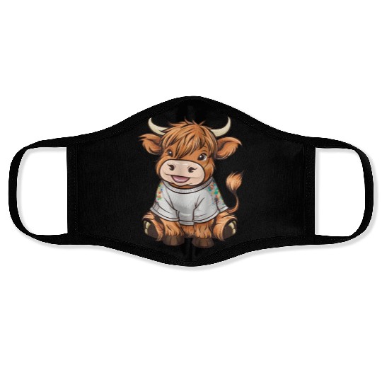 Cute Baby Highland Cow Graphic Highland Cattle Face Masks