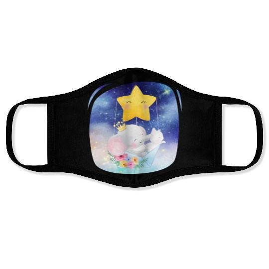 Elephant And Cat Flying Space Using Star Balloon Face Masks