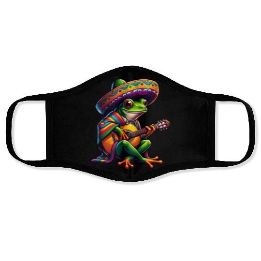 Cinco de Mayo Frog Mariachi Guitar Face Masks