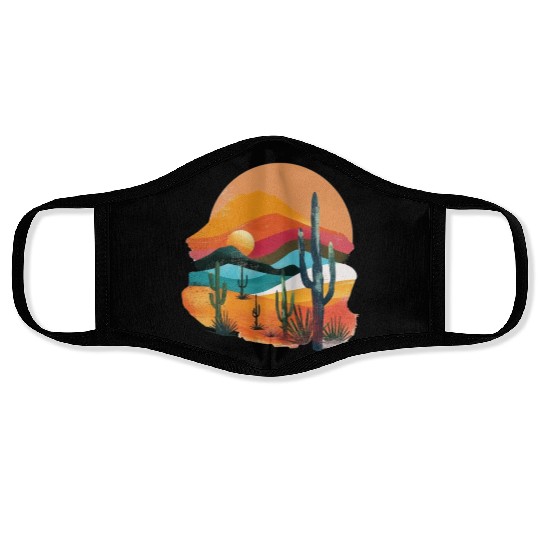 Southwestern Sunset Cactus Landscape Face Masks