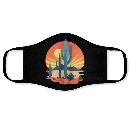 Sunset Cactus Silhouette Adventure Await Face Masks