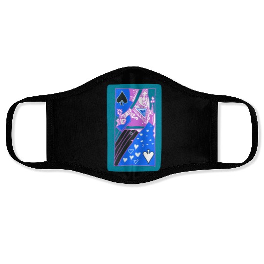 Teal Queen Of Spades Modern Art Playing Card Face Masks