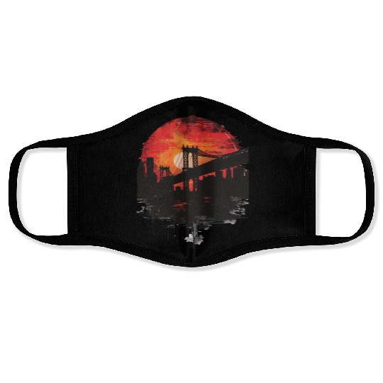 Sunset Bridge Silhouette Reflection Face Masks