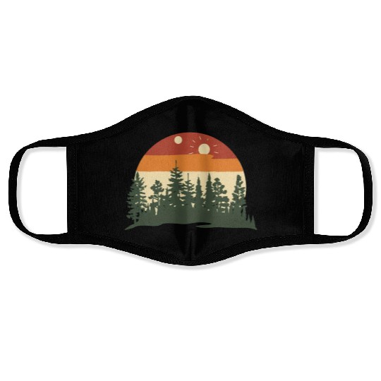 Sunset Silhouette Pine Forest Retreat Face Masks