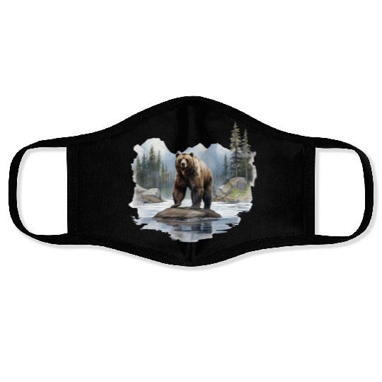 Grizzly Bear in the Wild Face Masks
