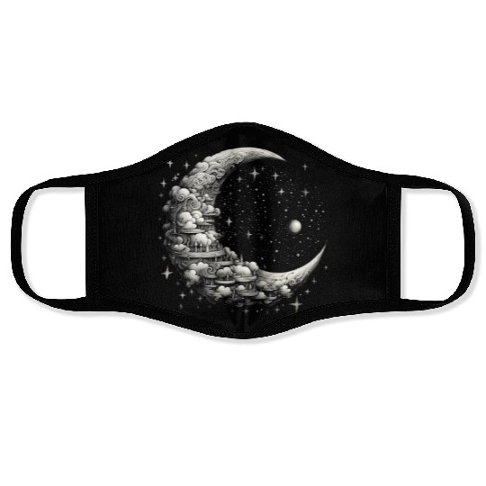 Cool Full Moon - Solar Eclipse, Moon Phases Total Face Masks