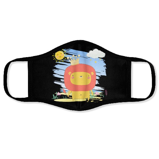 Kawaii Lion King Using Crown Adorable Cartoon Face Masks