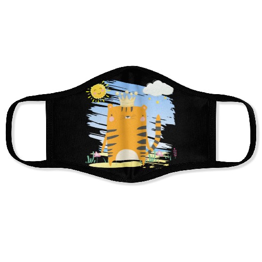 Kawai King Lion Tiger Using Crown Adorable Cartoon Face Masks