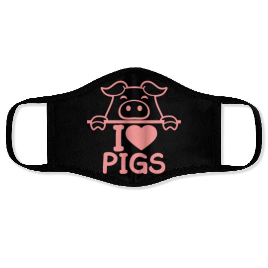 I Love Pigs pig heart piggy piglet comic funny Face Masks