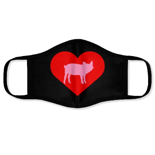 I Love Pigs pig heart piggy piglet silhouette Face Masks