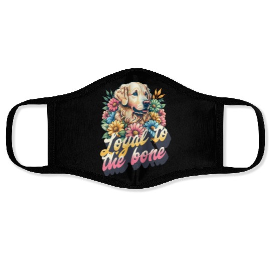Loyal to the bone -floral golden retriever design Face Masks