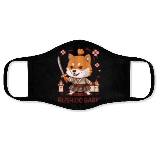 Chibi Shiba Inu Samurai Face Masks