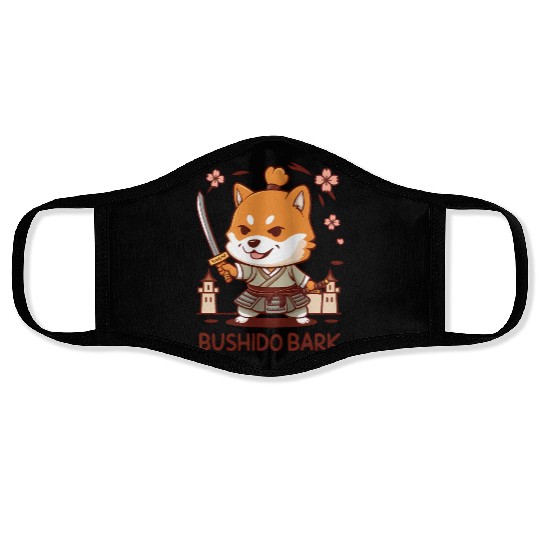Chibi Shiba Inu Samurai Face Masks