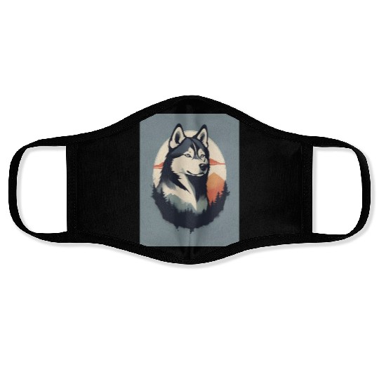 Husky Dog 2 - Japanese Old Vintage Face Masks
