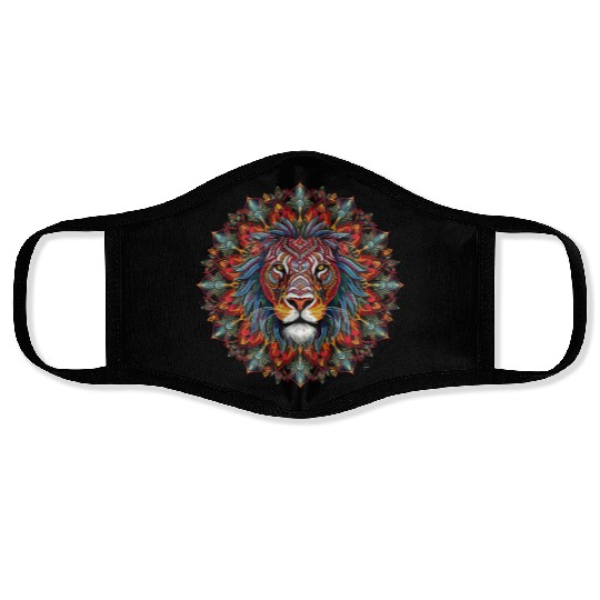 Colorful Lion Mandala Majesty Artistic Creation Face Masks