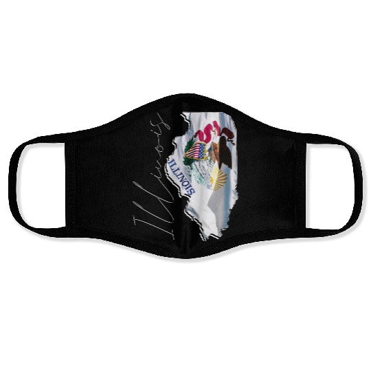 Illinois State Flag in Illinois State Map IL Face Masks