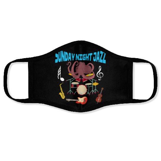 Funny Octopus Sunday Night Jazz Face Masks