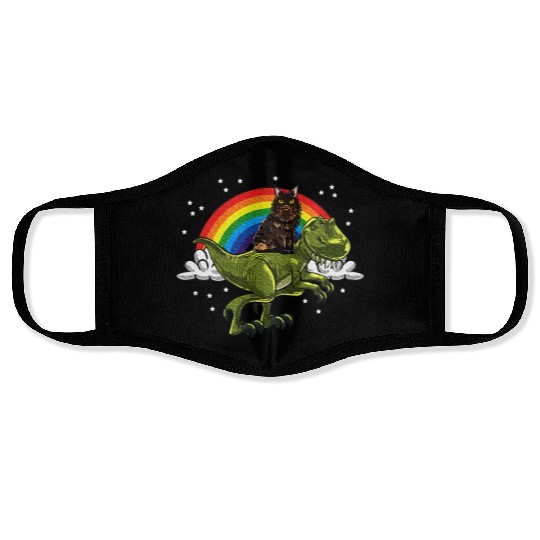 T Rex Dino Maine Cat Rainbow Feline Cat Lover Face Masks