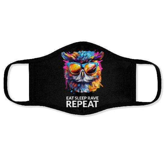 Eat Sleep Rave Repeat Owl 1 Face Masks