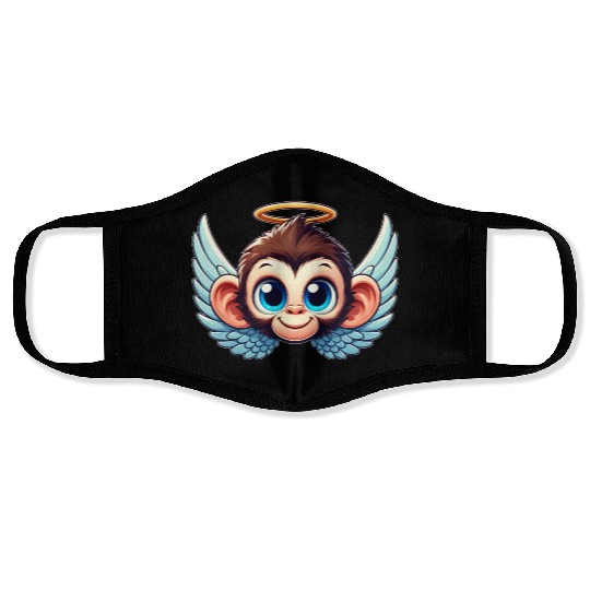 Monkey chimpanzee cartoon angel wings Face Masks