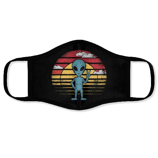 Peaceful Alien Sunset Retro Vibe Face Masks